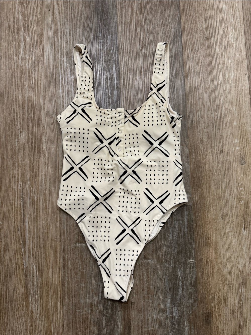 aerie Cream One-Piece Swimsuit with Black Geometric Print